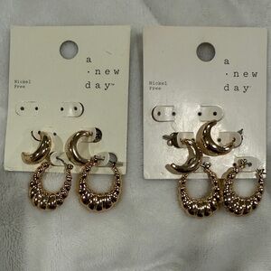 Target 4 Pairs “A New Day”Gold Crescent and Textured Hoop Earrings Brand New